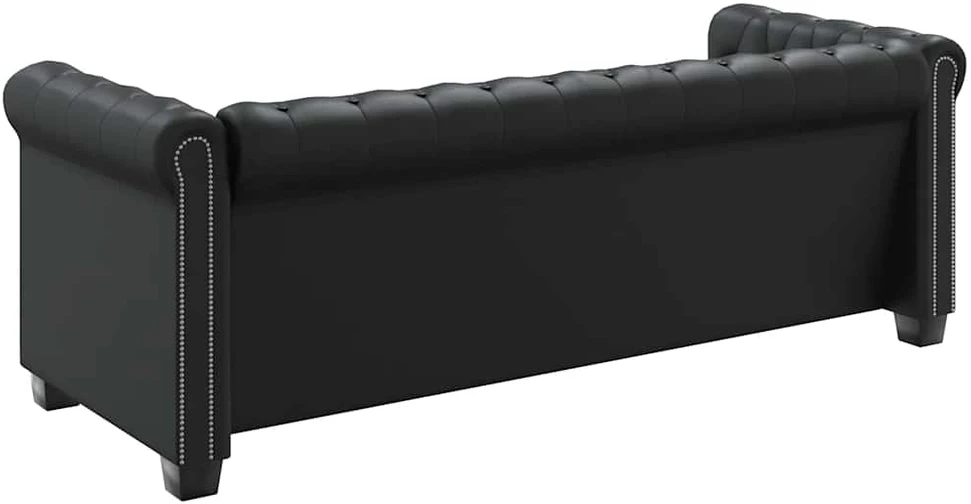 Chesterfield trivietė sofa, dirbtinė oda, juoda