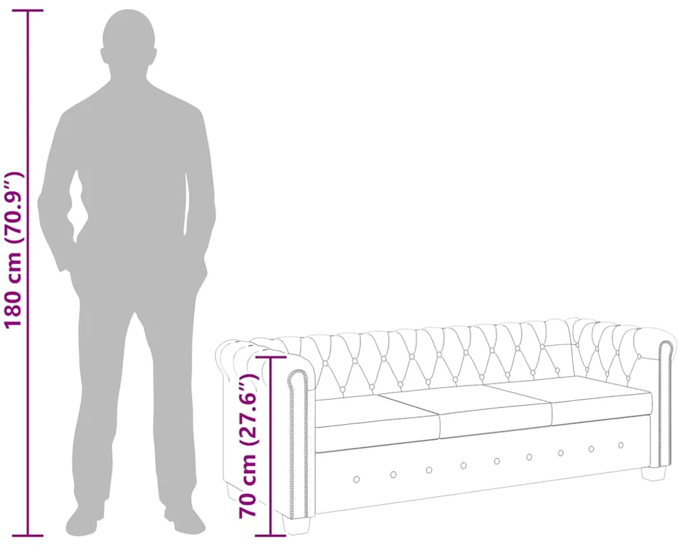 Chesterfield trivietė sofa, dirbtinė oda, juoda