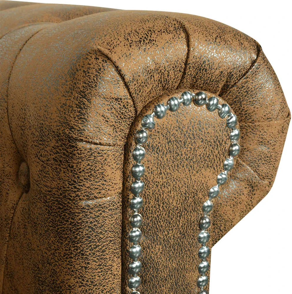 Chesterfield trivietė sofa, dirbtinė oda, ruda