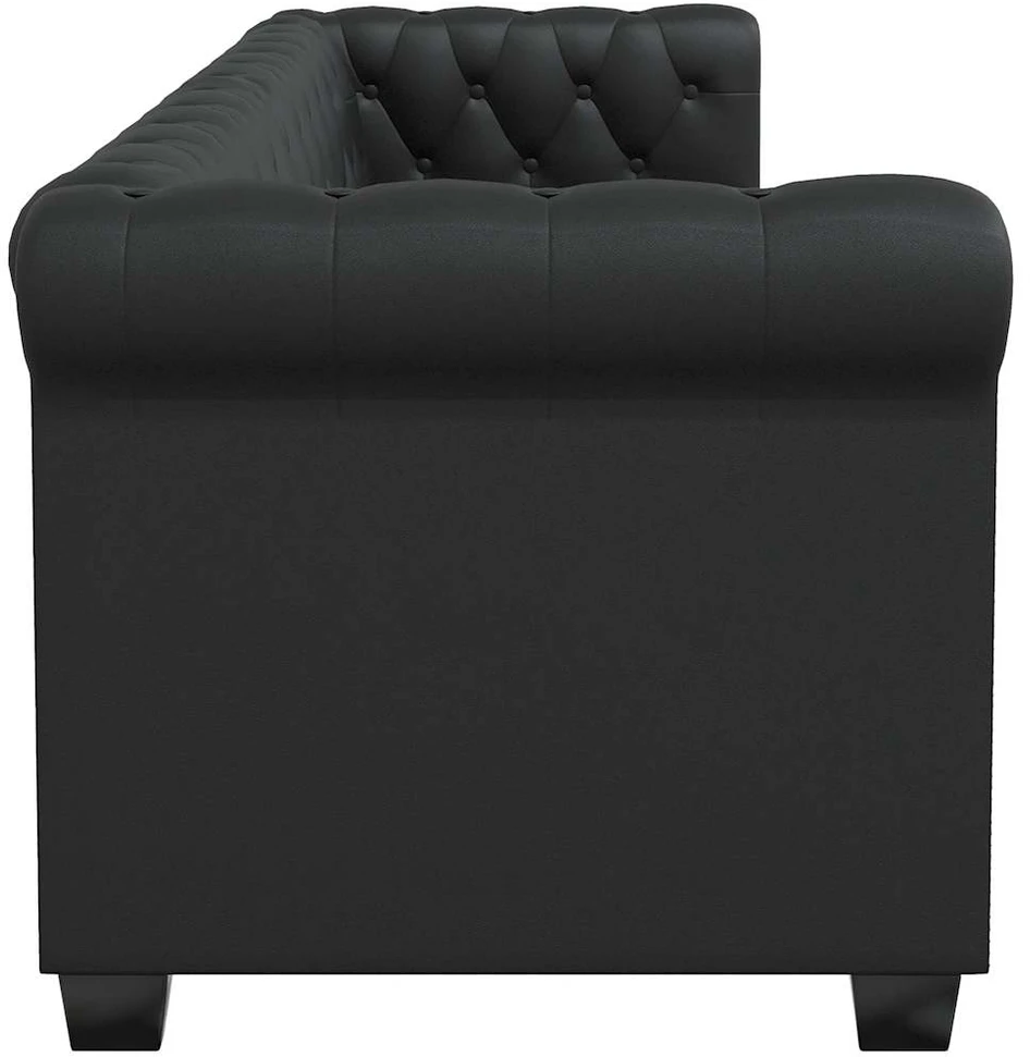 Chesterfield trivietė sofa, dirbtinė oda, juoda