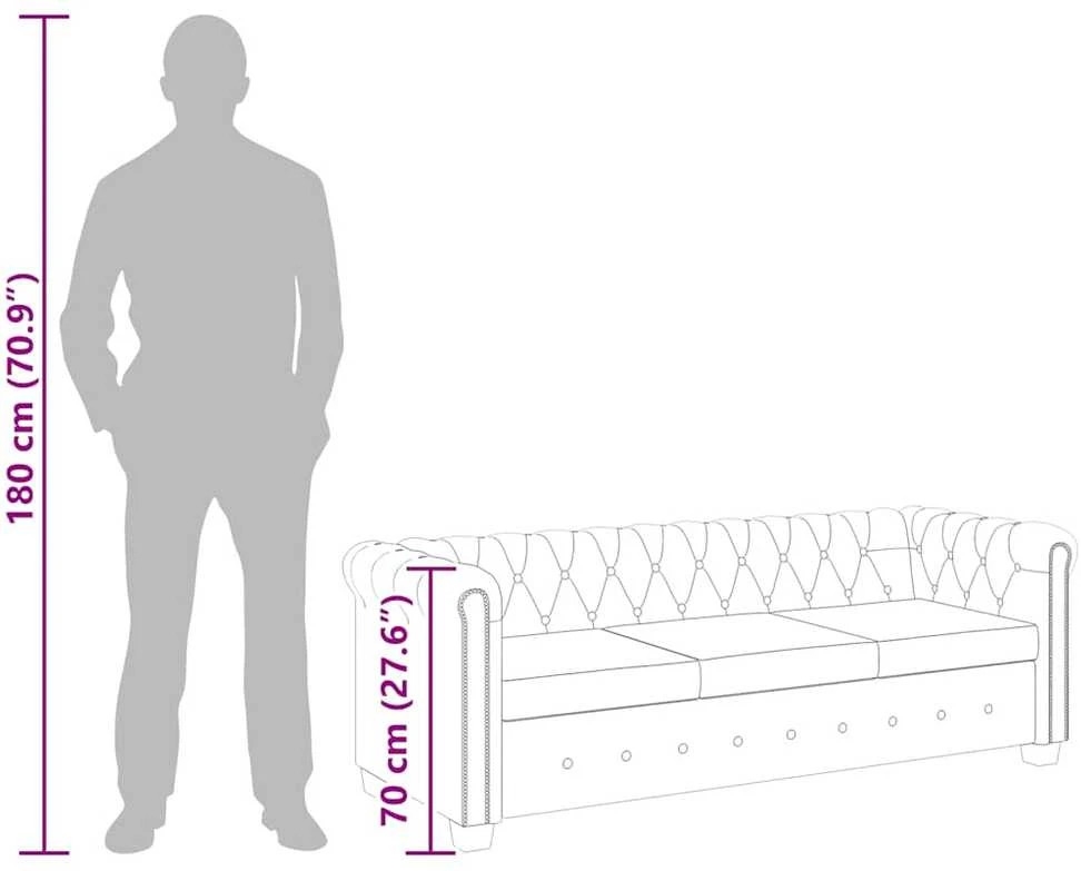 Chesterfield trivietė sofa, dirbtinė oda, juoda
