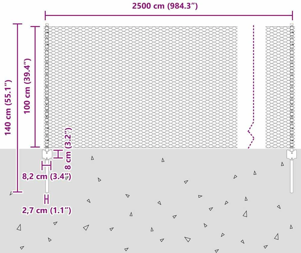 Hexagonal Fence with Post 25 x 1 m PVC dengtas plienas Pilka