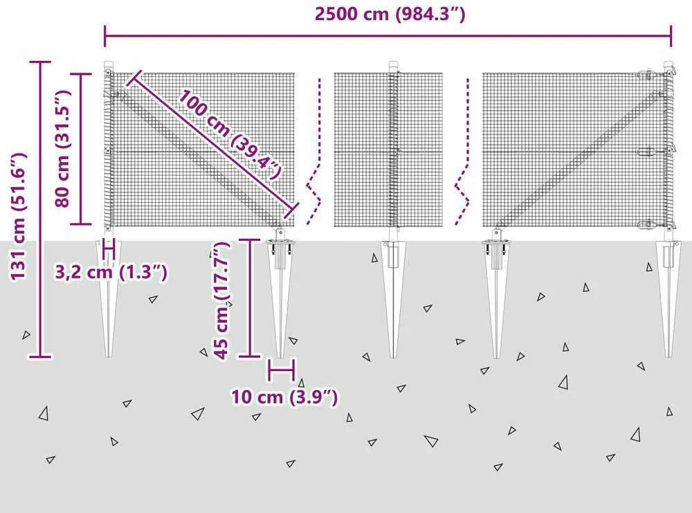 Suvirintas vielinis tvoras su smailiais galais 25 x 0,8 m