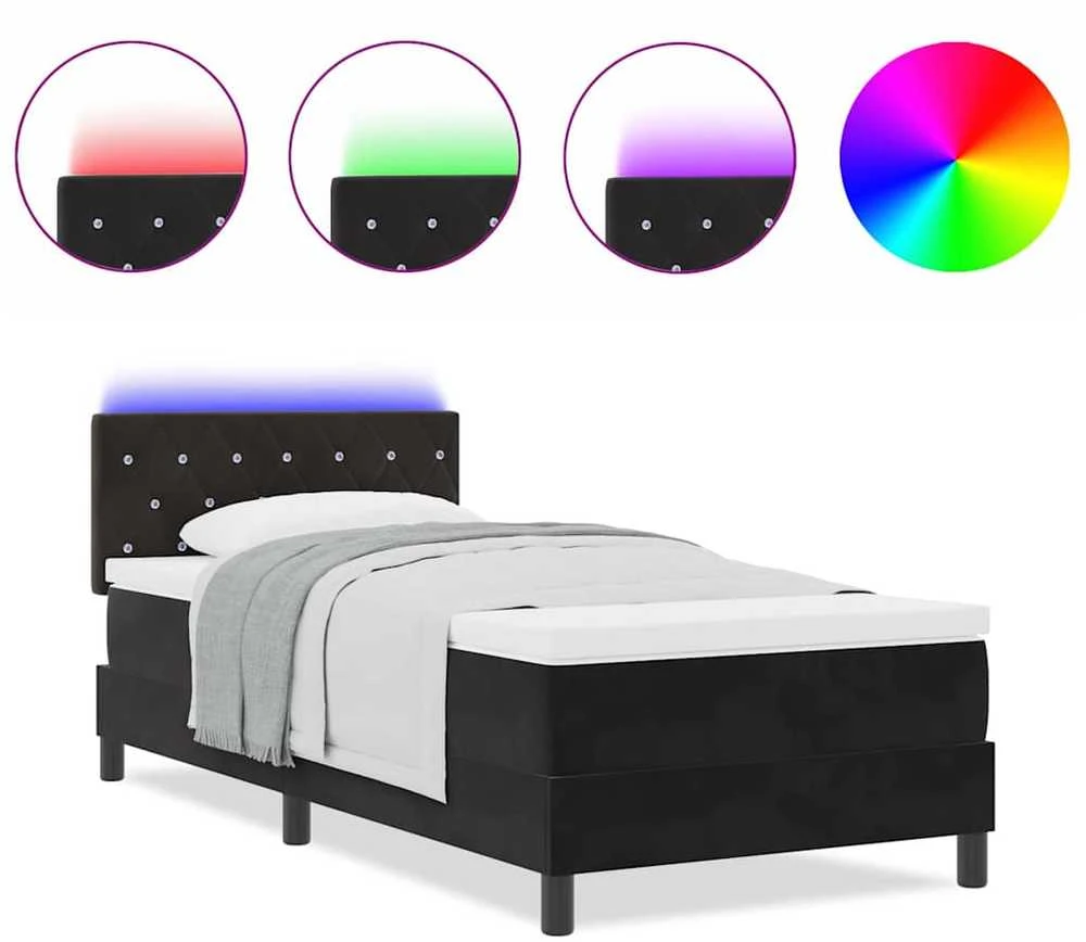 LED Čiužinio Lova su galvūgalio Juoda 100 x 200 cm Aksomas