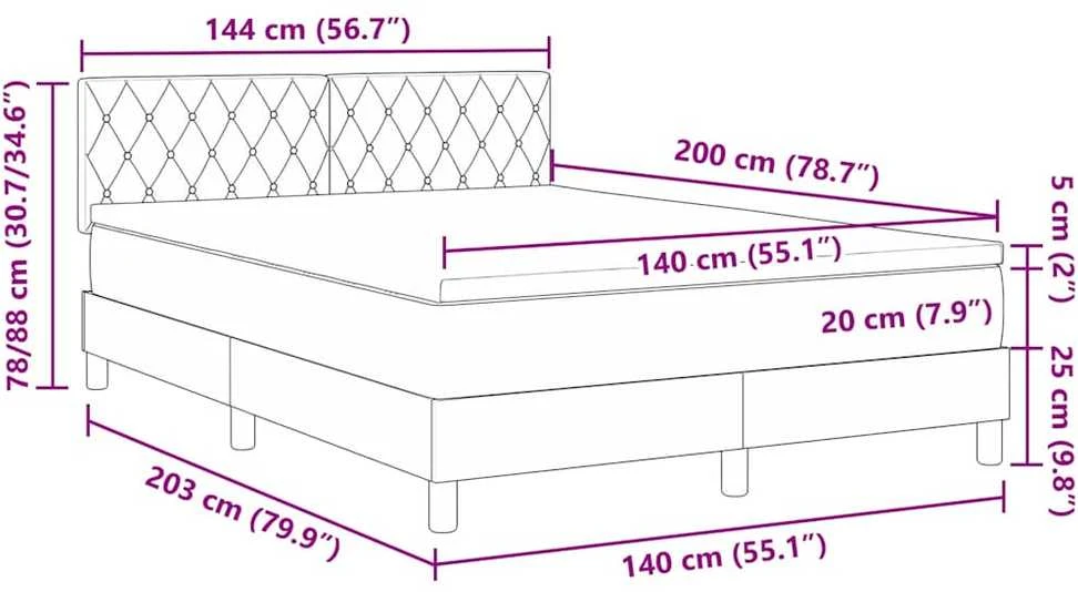 LED Čiužinio Lova Šviesiai pilka 140 x 200 cm Aksomas