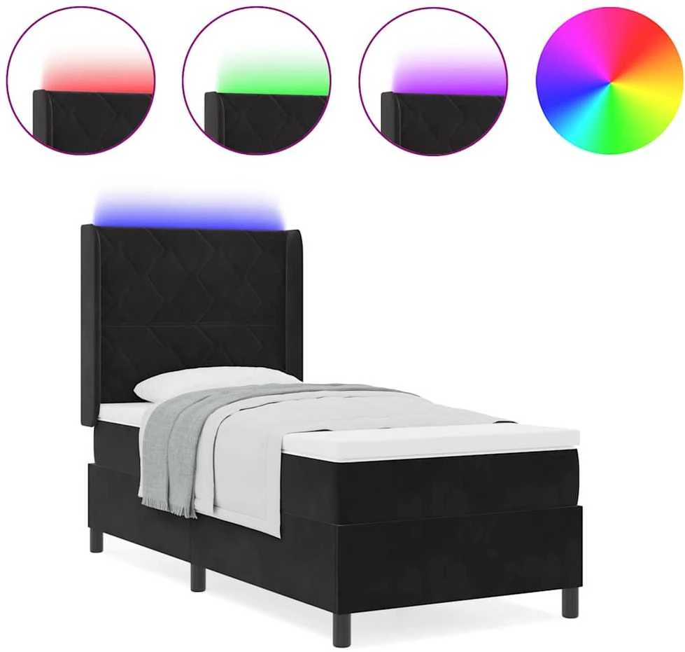 Kiemas lova su LED juostelėmis Juoda 100 x 200 cm Aksomas
