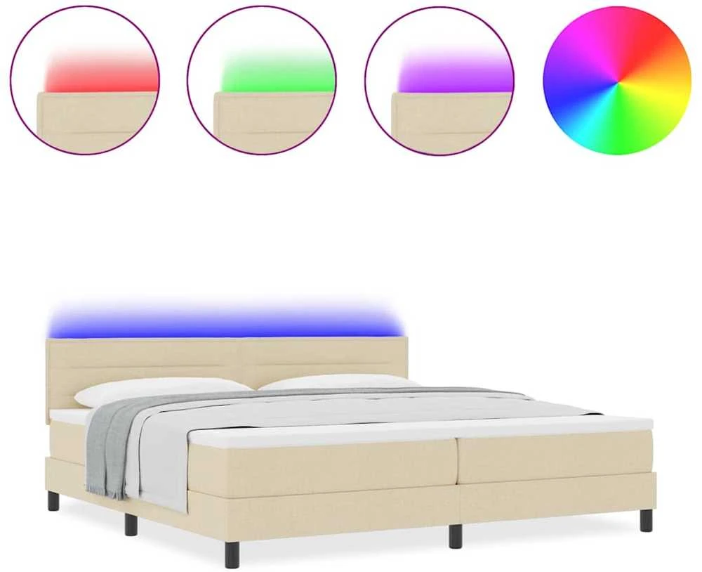 Kiemas lova su LED juostelėmis Kreminė 200 x 200 cm audinys