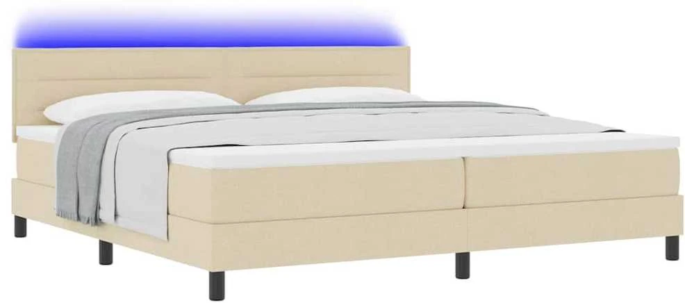 Kiemas lova su LED juostelėmis Kreminė 200 x 200 cm audinys