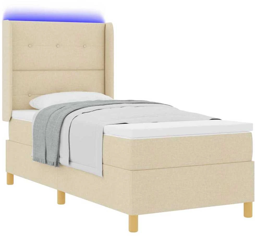 Kiemas lova su LED juostelėmis Kreminė 80 x 200 cm audinys