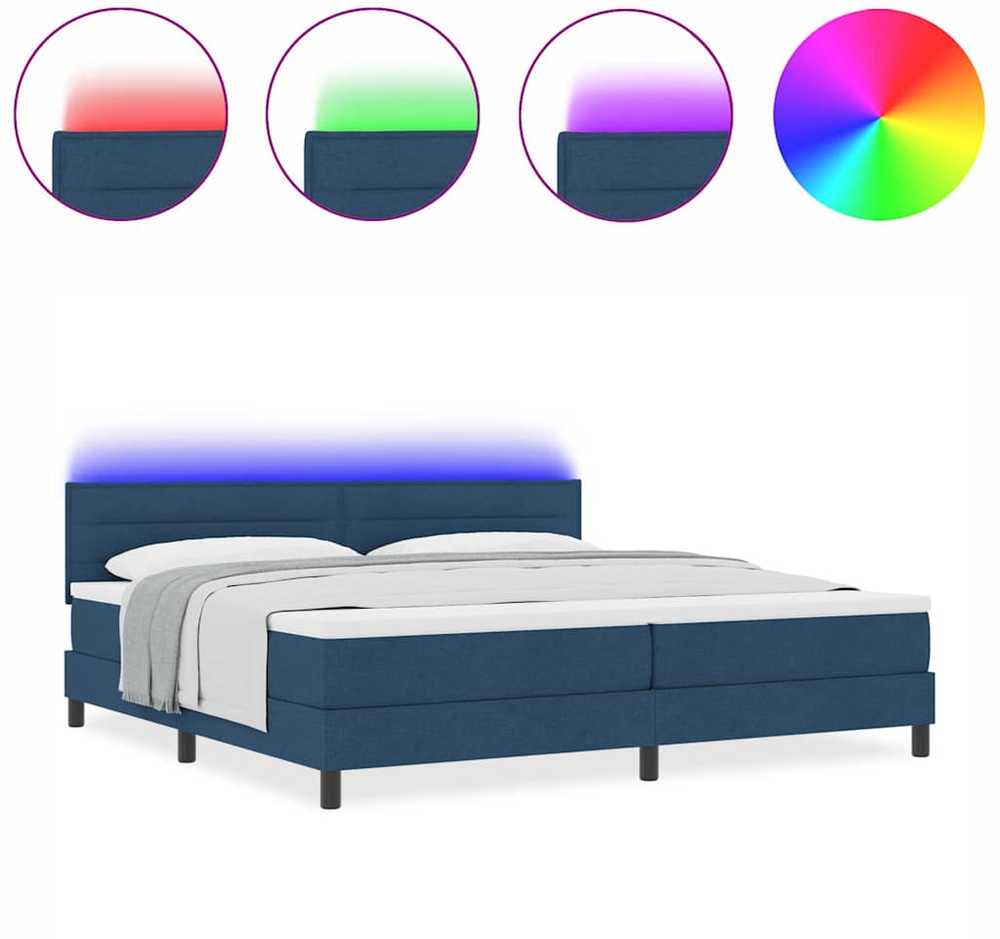 Kiemas lova su čiužiniu su LED Mėlyna 200 x 200 cm audinys