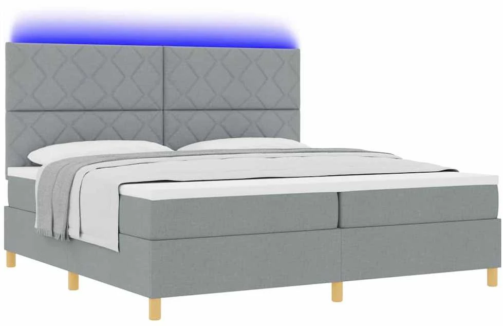 LED Čiužinio Lova Šviesiai pilka 200 x 200 cm audinys