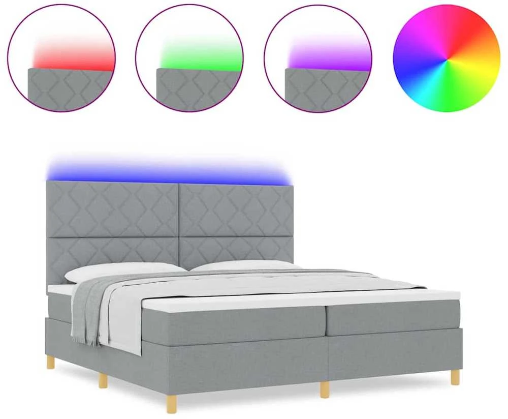 LED Čiužinio Lova Šviesiai pilka 200 x 200 cm audinys