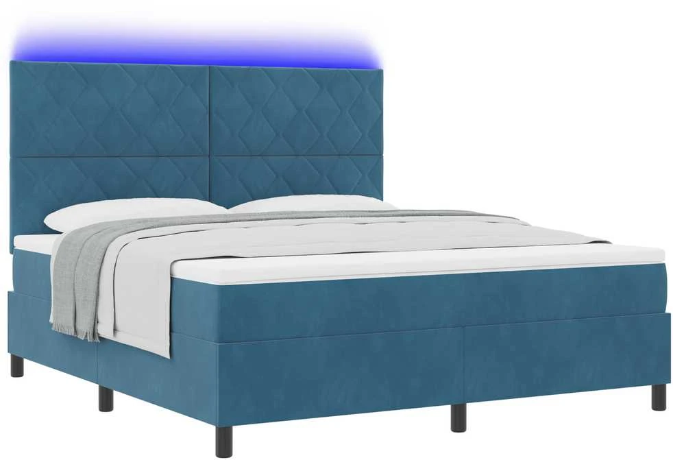 LED Čiužinio Lova Tamsiai mėlyna 180 x 200 cm Aksomas