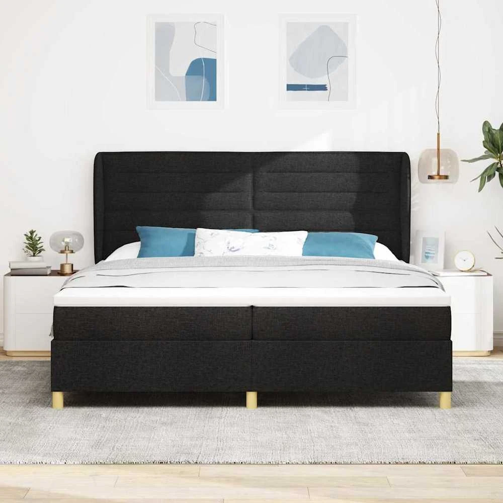 Kiemas lova su čiužiniu Juodas 200 x 200 cm audinys
