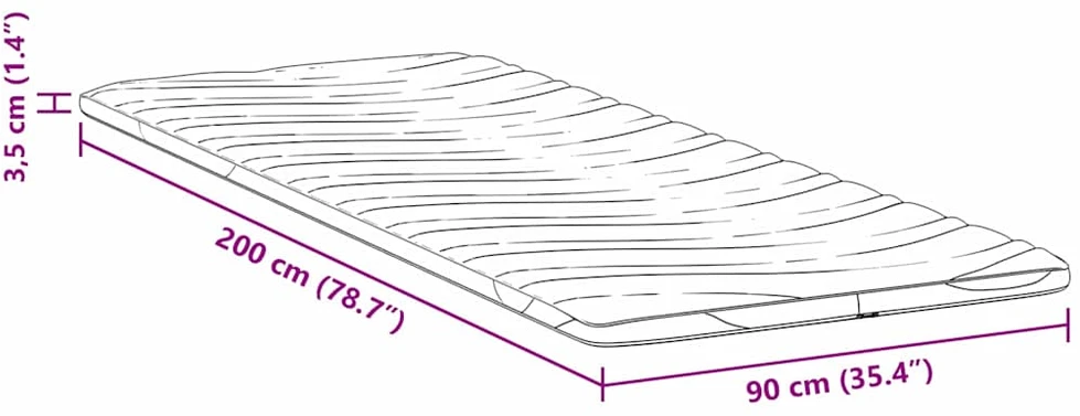 Čiužinio papildymas 90 x 200 cm storio Megztas audinys Balta