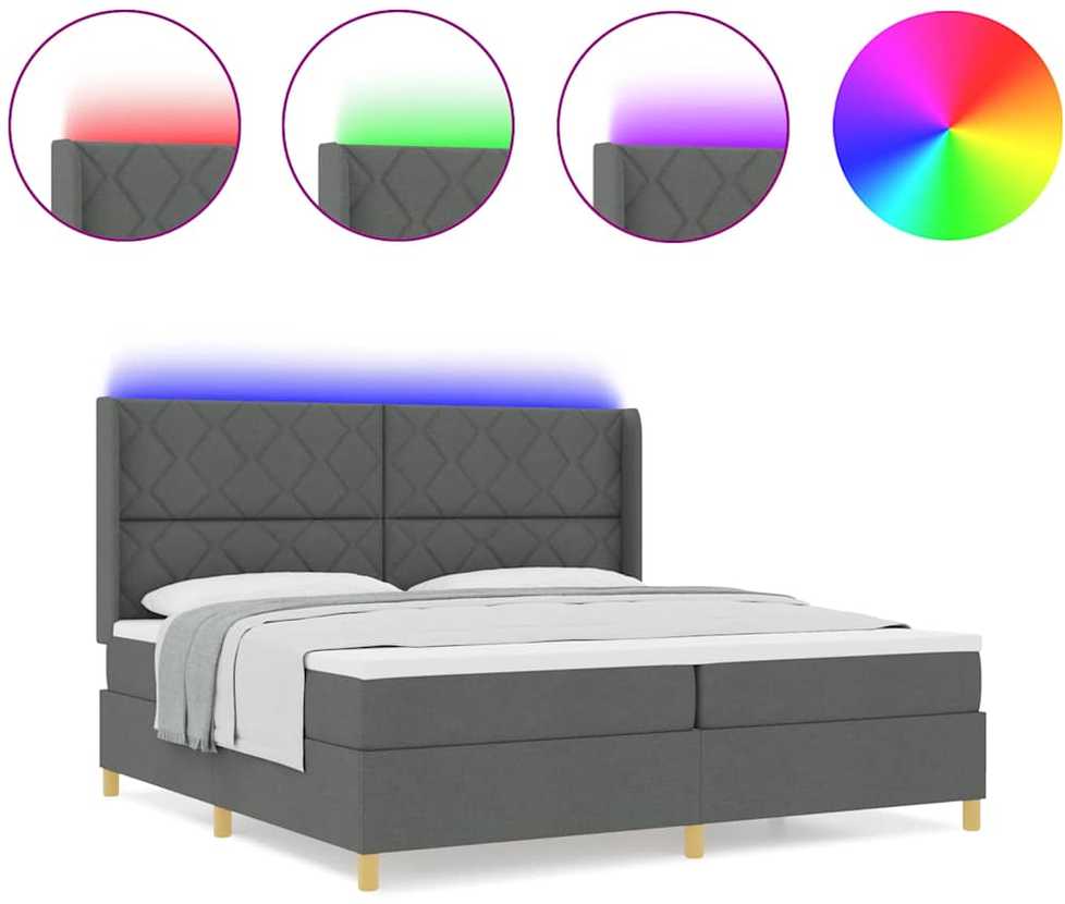 Kiemas lova su LED juostelėmis Pilka 200 x 200 cm audinys