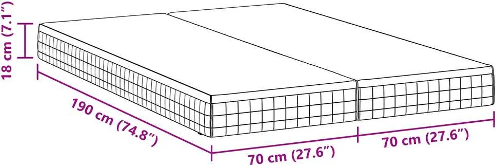 Čiužinys 2 vnt. Vidutinio minkštumo 70 x 190 cm Balta ir pilka