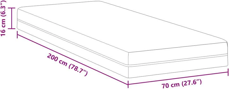 „Memory Foam“ čiužinys Vidutinis 70 x 200 cm Balta ir pilka
