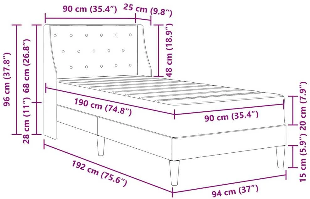 Čiužinys Lovos rėmas su čiužiniu su čiužiniu Juodas 90 x 190 cm Aksomas