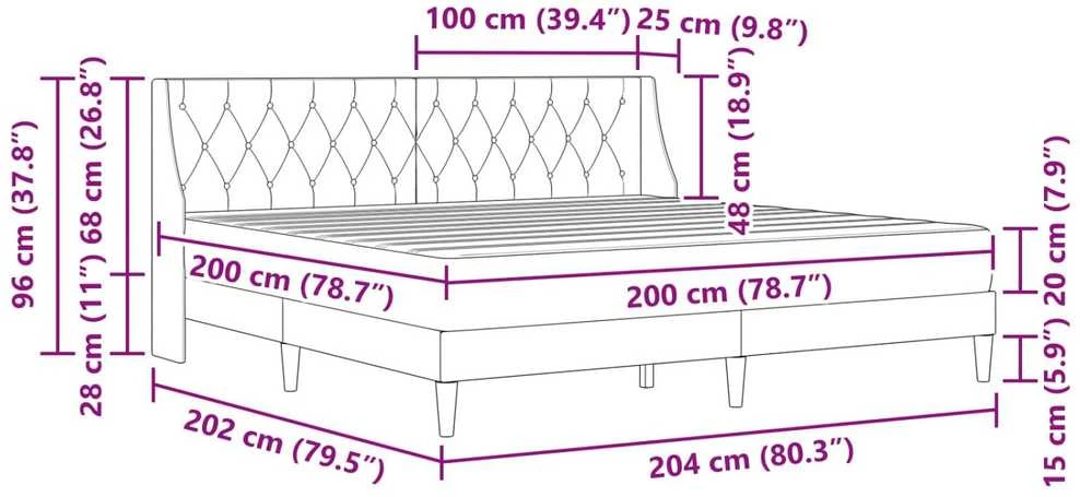 Čiužinys Lovos rėmas su čiužiniu su čiužiniu Juodas 200 x 200 cm Aksomas