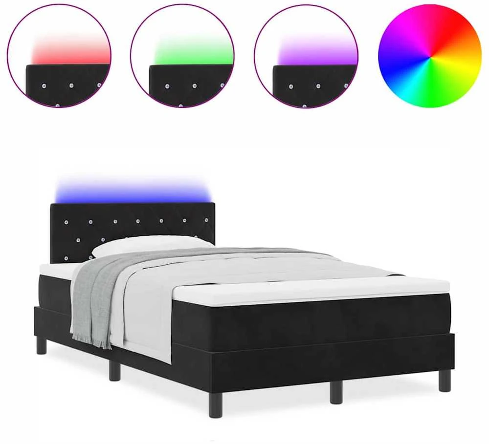 LED Čiužinio Lova su galvūgalio Juoda 120 x 200 cm Aksomas