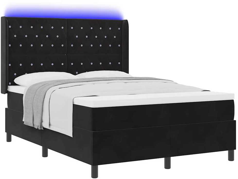 Kiemas lova su čiužiniu su LED Juoda 160 x 200 cm Aksomas