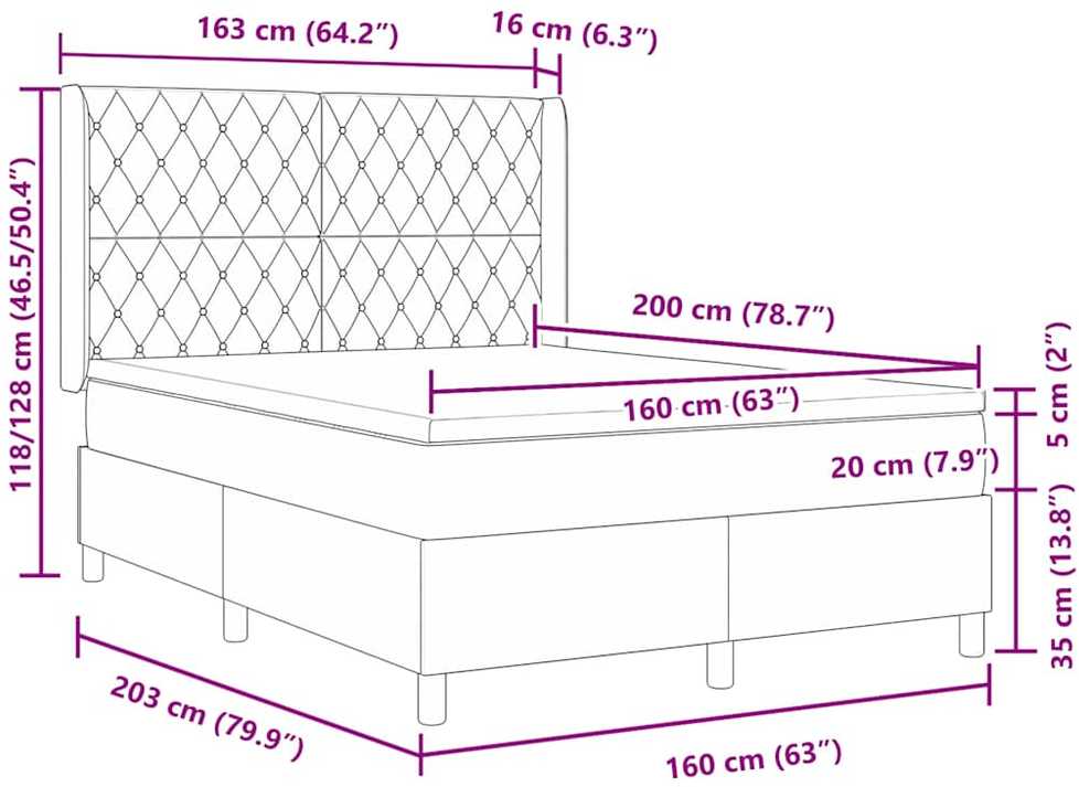 Kiemas lova su čiužiniu su LED Juoda 160 x 200 cm Aksomas