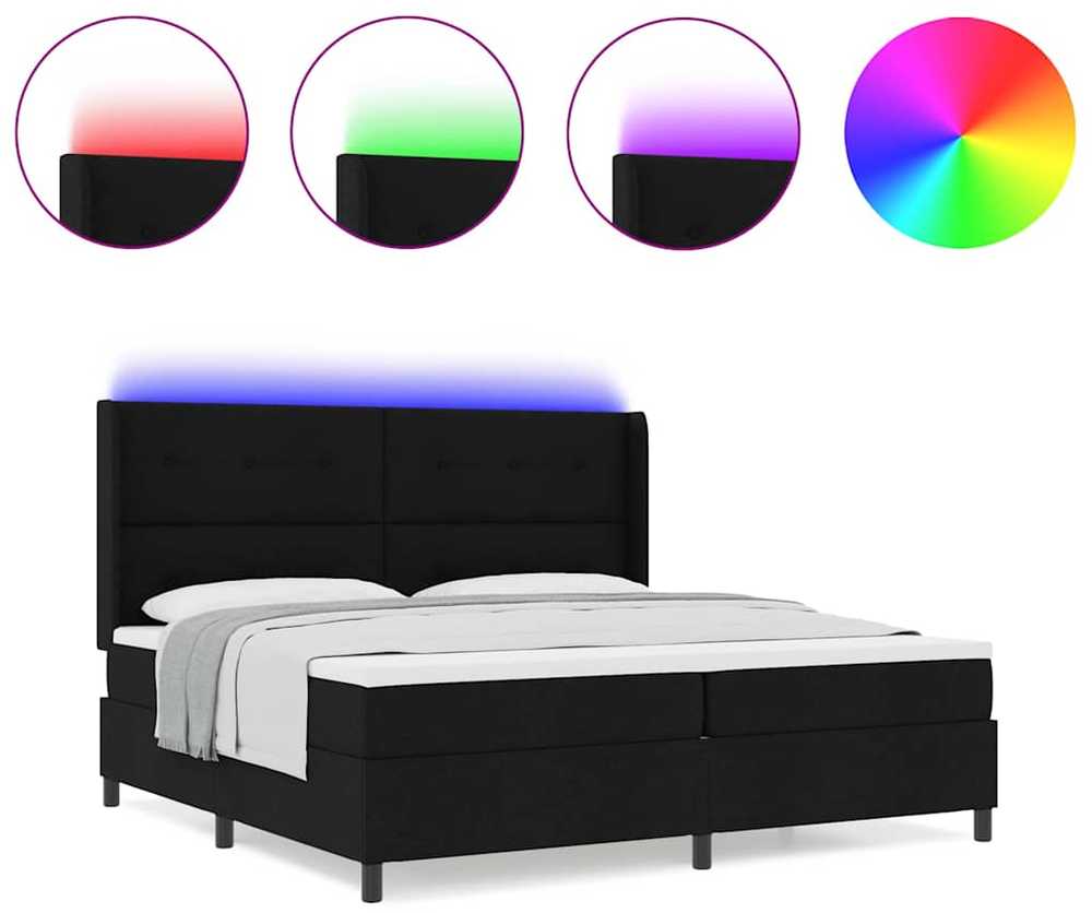 LED Čiužinio Lova su galvūgalio Juoda 200 x 200 cm audinys