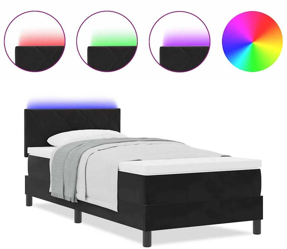 LED Čiužinio Lova su galvūgalio Juoda 90 x 200 cm Aksomas