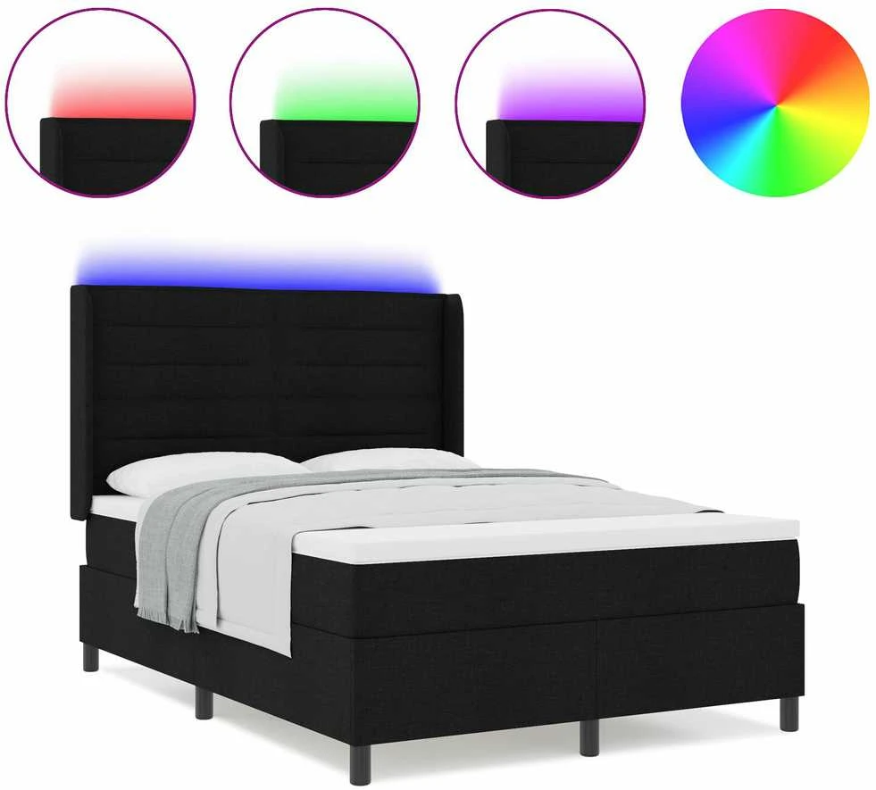 LED Čiužinio Lova su čiužiniu Juoda 140 x 190 cm audinys