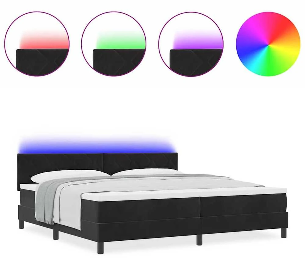 LED Čiužinio Lova su galvūgalio Juoda 200 x 200 cm Aksomas