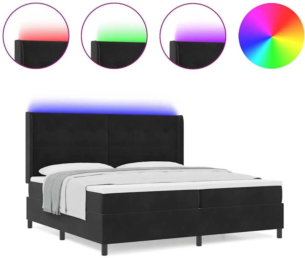Kiemas lova su LED juostelėmis Juoda 200 x 200 cm Aksomas