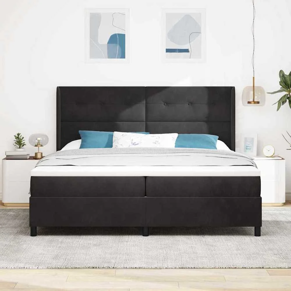 Kiemas lova su LED juostelėmis Juoda 200 x 200 cm Aksomas