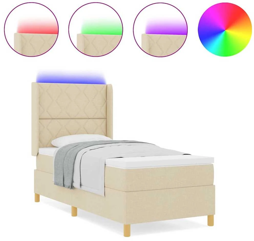 Kiemas lova su LED juostelėmis Kreminė 100 x 200 cm audinys