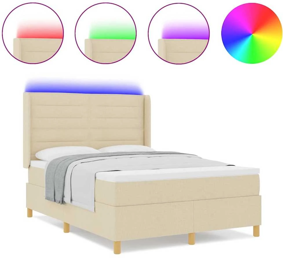 Kiemas lova su LED juostelėmis Kreminė 140 x 190 cm audinys