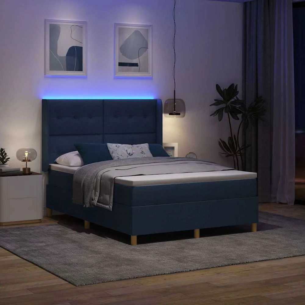 Kiemas lova su LED juostelėmis Mėlyna 160 x 200 cm audinys