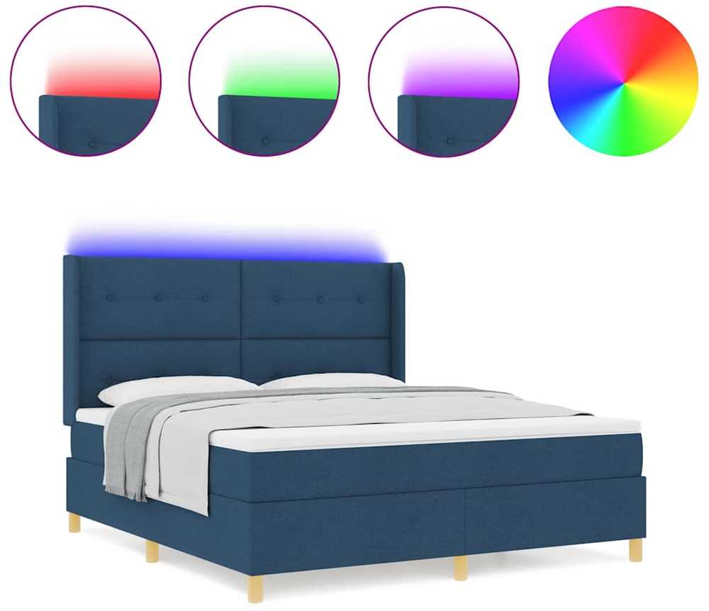 Kiemas lova su LED juostelėmis Mėlyna 180 x 200 cm audinys