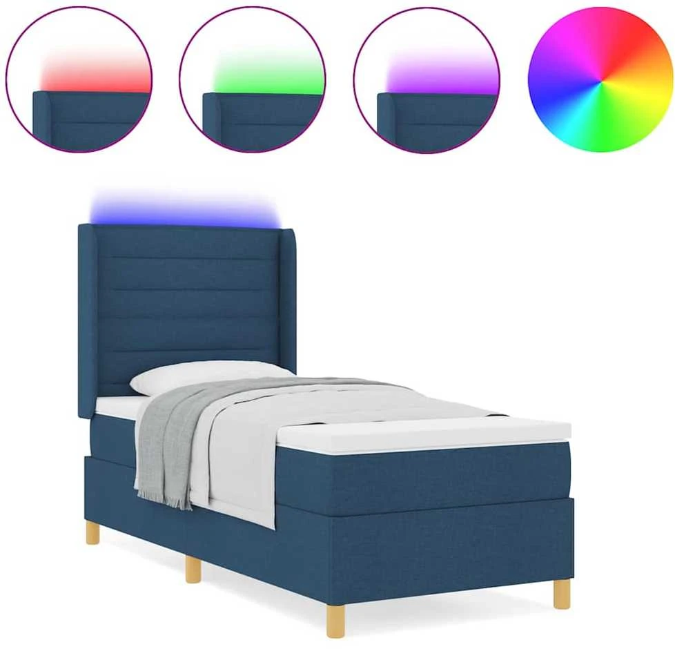 Kiemas lova su LED juostelėmis Mėlyna 90 x 200 cm audinys