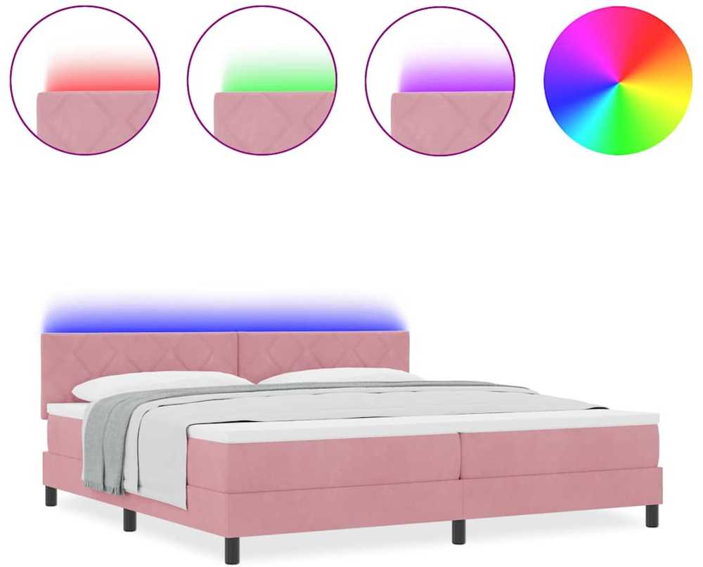 LED Čiužinio Lova su galvūgalio Rožinė 200 x 200 cm Aksomas