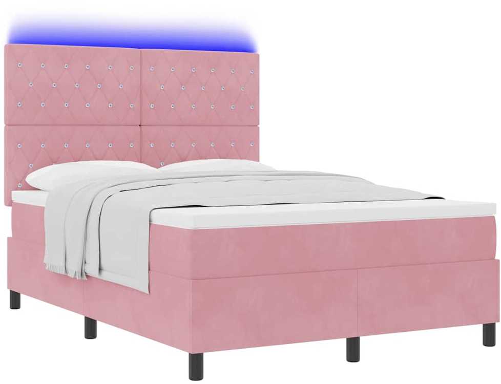 LED Čiužinio Lova su čiužiniu Rožinė 160 x 200 cm Aksomas