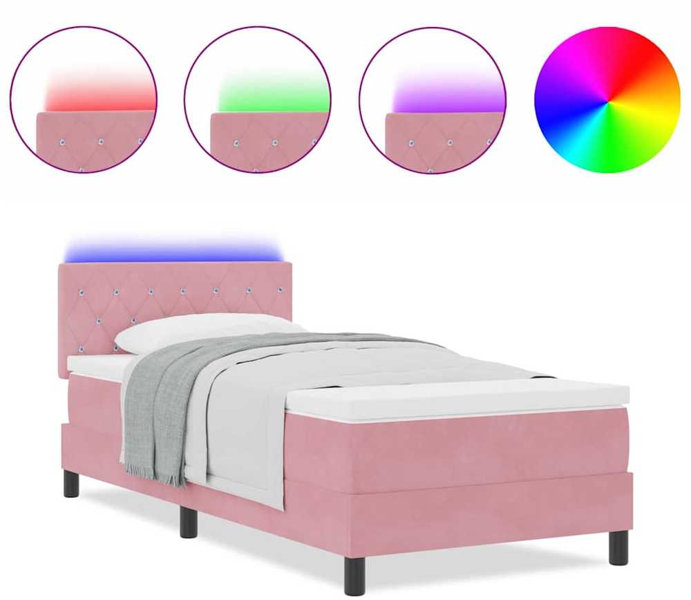 LED Čiužinio Lova su čiužiniu su LED Rožinė 90 x 190 cm Aksomas