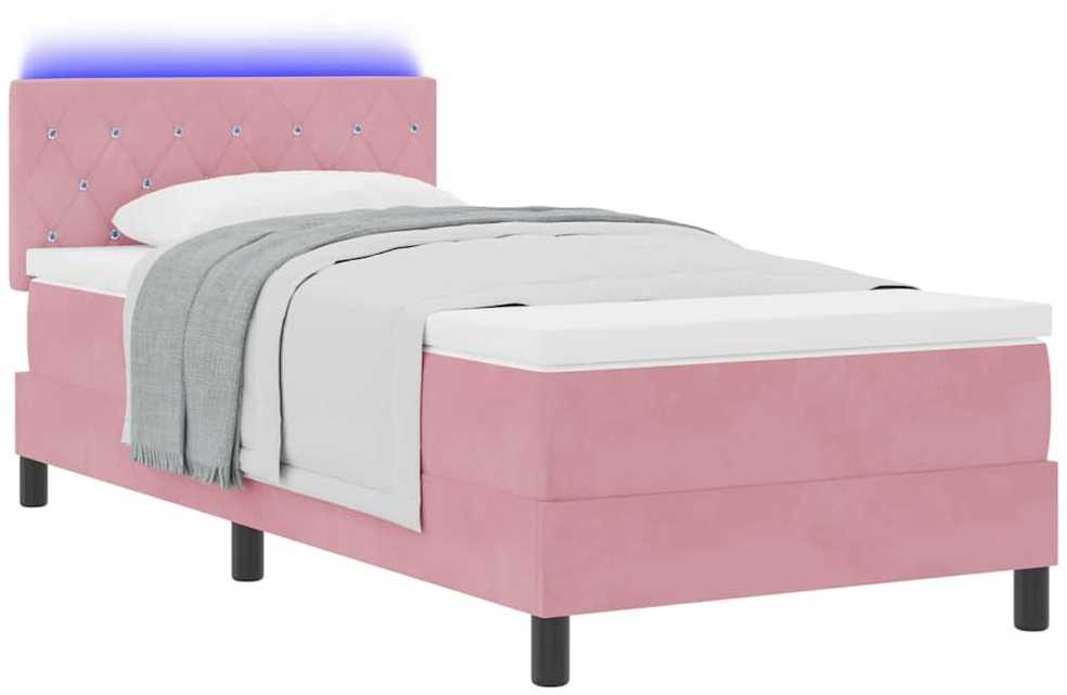 LED Čiužinio Lova su čiužiniu su LED Rožinė 90 x 190 cm Aksomas