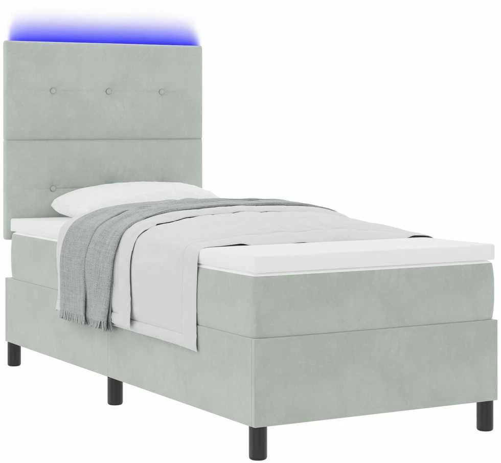 LED Čiužinio Lova Šviesiai pilka 90 x 200 cm Aksomas