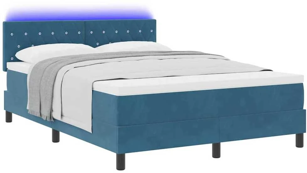 LED Čiužinio Lova Tamsiai mėlyna 140 x 190 cm Aksomas