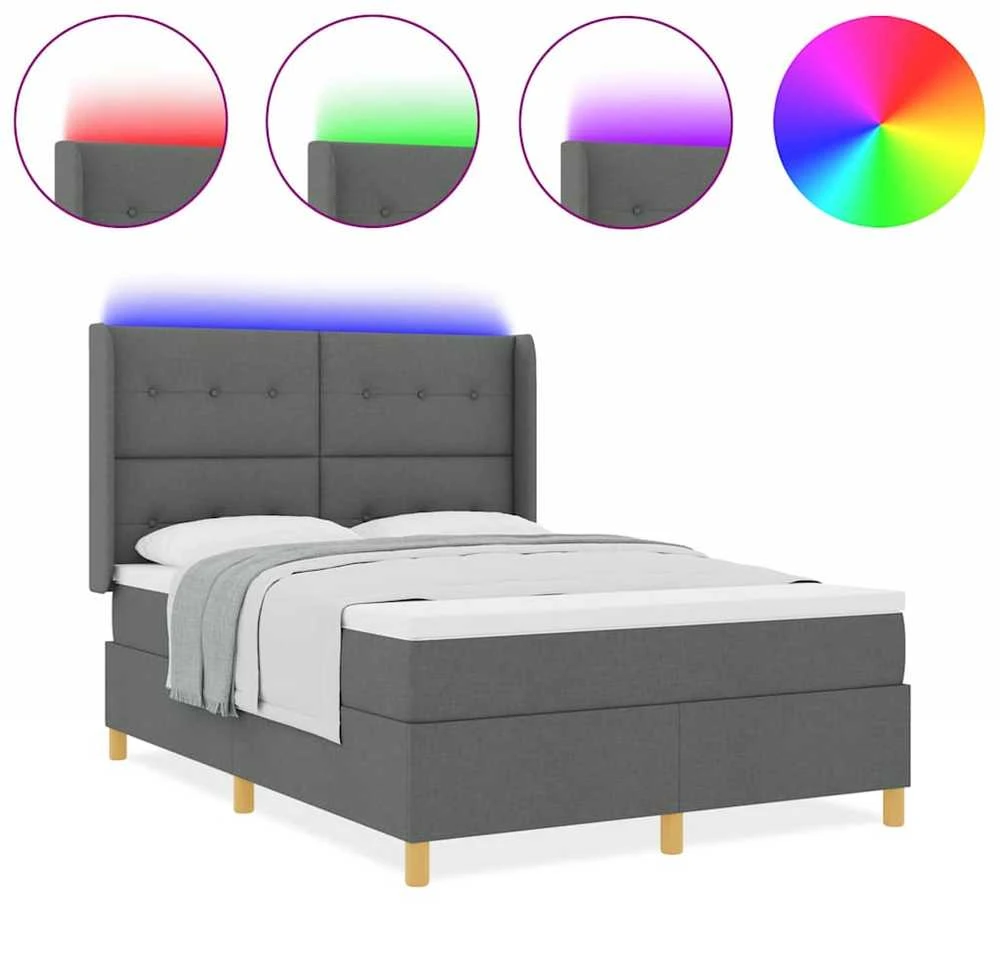 Kiemas lova su LED juostelėmis Pilka 140 x 200 cm audinys