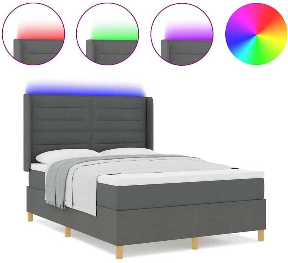 Kiemas lova su LED juostelėmis Pilka 160 x 200 cm audinys