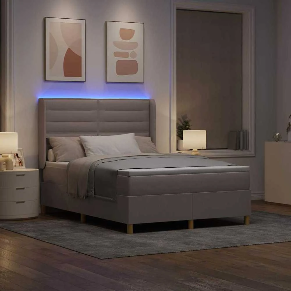 Kiemas lova su LED juostelėmis Tortora 140 x 200 cm audinys