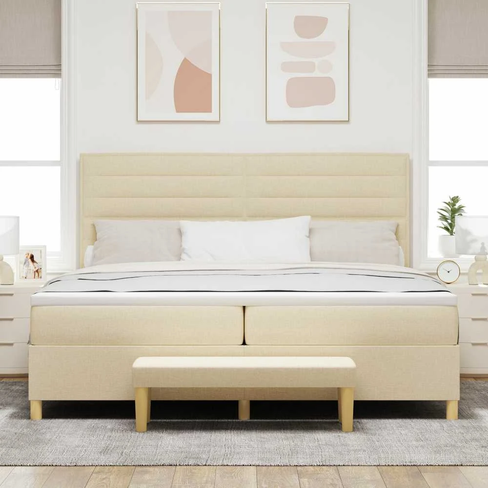 Kiemas lova su čiužiniu Kreminė 200 x 200 cm audinys
