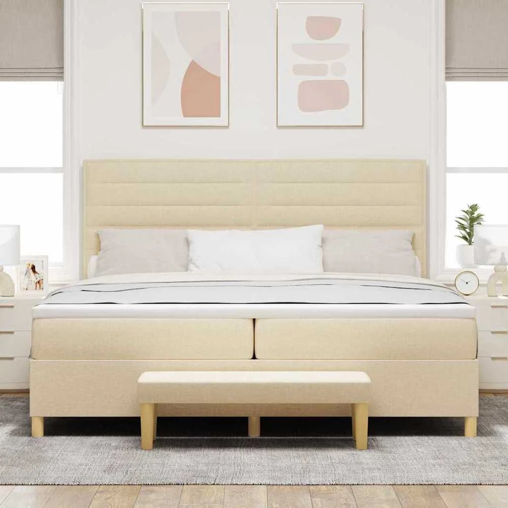 Kiemas lova su čiužiniu Kreminė 200 x 200 cm audinys