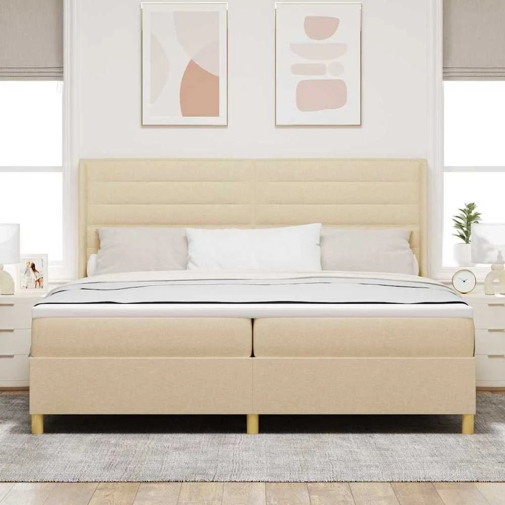 Kiemas lova su čiužiniu Kreminė 200 x 200 cm audinys
